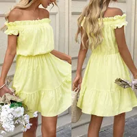 Women's French Gentle Style One-word Collar Dress Summer New Fashion Age-reducing Sweet Skirt main image 1