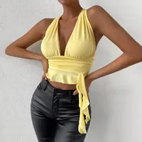 New   Milk Silk Sexy Hot Girl Deep V Waist Slim Design Sense Neck Top main image 4