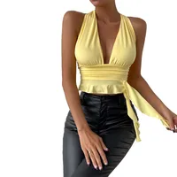 New   Milk Silk Sexy Hot Girl Deep V Waist Slim Design Sense Neck Top main image 5