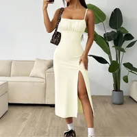 Spring And Summer New International Station TK Women's Clothing Simple Style Dress High Waist Split Slim-fit Sling Midi Dress sku image 4