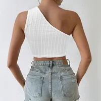 Export Women's Sexy One-Shoulder T-Shirt Summer New Tassel Design Short Navel-Baring Off-Shoulder Top main image 2