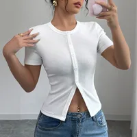 Export Women's Clothing  Summer New Style Simple Casual T-Shirt Slim Fit Short Crop Top main image 3