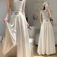 Foreign Trade Large Swing Wide Leg Pants Skirt Women's Spring And Summer New Vertical Feel Plate Buckle High Waist Loose Casual Pants Long Fashion Wholesale main image 1