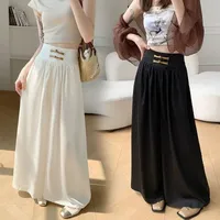 Foreign Trade Large Swing Wide Leg Pants Skirt Women's Spring And Summer New Vertical Feel Plate Buckle High Waist Loose Casual Pants Long Fashion Wholesale main image 2