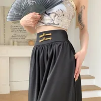 Foreign Trade Large Swing Wide Leg Pants Skirt Women's Spring And Summer New Vertical Feel Plate Buckle High Waist Loose Casual Pants Long Fashion Wholesale main image 3
