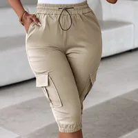 Explosions   Foreign Trade Women's Women's Loose Waist Slim-Fit Slimming Casual Multi-Pocket Solid Color Capri Pants main image 1