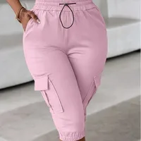 Explosions   Foreign Trade Women's Women's Loose Waist Slim-Fit Slimming Casual Multi-Pocket Solid Color Capri Pants main image 2