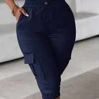 Explosions   Foreign Trade Women's Women's Loose Waist Slim-Fit Slimming Casual Multi-Pocket Solid Color Capri Pants main image 3