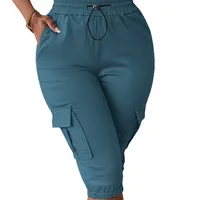 Explosions   Foreign Trade Women's Women's Loose Waist Slim-Fit Slimming Casual Multi-Pocket Solid Color Capri Pants main image 5