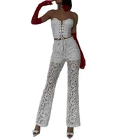 Spring  Wholesale   Ins Style Sexy Hot Girl High Waist Splicing Gauze Micro-Flared Pants Women's Lace main image 5