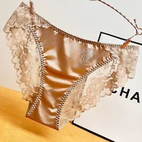 French Style Sexy Lace Underwear Women's Silky Ice Silk Satin Fashionable Diamond Embellished Traceless Briefs Comfortable And Breathable main image 1
