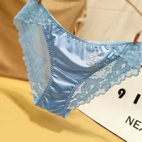 French Style Sexy Lace Underwear Women's Silky Ice Silk Satin Fashionable Diamond Embellished Traceless Briefs Comfortable And Breathable main image 4