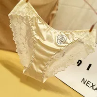 French Style Sexy Lace Underwear Women's Silky Ice Silk Satin Fashionable Diamond Embellished Traceless Briefs Comfortable And Breathable sku image 12
