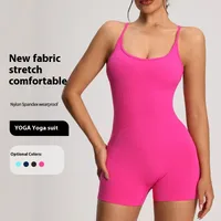 Sport Style Solid Color Nylon Spandex Strap Tracksuit Bodysuits Yoga Bodysuit main image 1