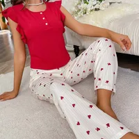 Women's Home Clothes Love Printed Trousers Ruffled Casual Pit Strip Can Wear  Pajamas main image 1