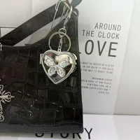 Butterfly Love Mirror Double-sided Folding Pendant Mirror Ins Bag Hanging High-grade Sense Car Keychain Cosmetic Mirror Pendant main image 4