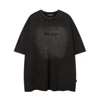 Jiayiku Men's  Summer New American Retro Trendy Brand Heavy Washing Tee Embroidered Short-sleeved T-shirt Old main image 1