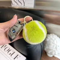 Cute Tennis High Sense Plush Car Keychain Pendant Ins Pompom Bag Gift School Bag Plush Jewelry sku image 1