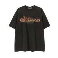 Jiayiku Men's  Summer American Retro Hip Hop Brand Heavy Washed Tee Flame Print Short Sleeve T-Shirt main image 2