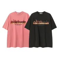 Jiayiku Men's  Summer American Retro Hip Hop Brand Heavy Washed Tee Flame Print Short Sleeve T-Shirt main image 5