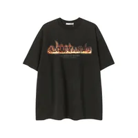 Jiayiku Men's  Summer American Retro Hip Hop Brand Heavy Washed Tee Flame Print Short Sleeve T-Shirt sku image 6