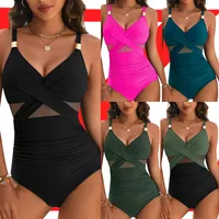25 New  Foreign Trade  Deep V Mesh Stitching Backless Sexy One-piece Bikini Swimsuit Women sku image 9
