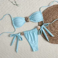 New   Bikini Sexy Metal Shell High Waist Lace-up Foreign Trade Swimsuit Women's  Swimsuit main image 2