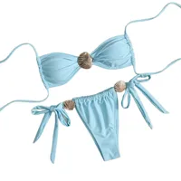 New   Bikini Sexy Metal Shell High Waist Lace-up Foreign Trade Swimsuit Women's  Swimsuit main image 5