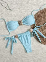 New   Bikini Sexy Metal Shell High Waist Lace-up Foreign Trade Swimsuit Women's  Swimsuit sku image 2