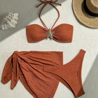 New Bikini Solid Color Swimsuit Three-Piece Set Tube Top Beach Dress   Bikini Women main image 1