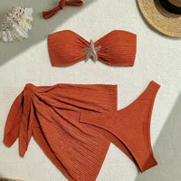 New Bikini Solid Color Swimsuit Three-Piece Set Tube Top Beach Dress   Bikini Women main image 2