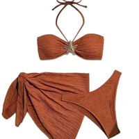 New Bikini Solid Color Swimsuit Three-Piece Set Tube Top Beach Dress   Bikini Women main image 5