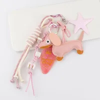 Cute Leather Dachshund Keychain Starfish Letter Knot Decoration Multicolor Optional Bag Cute Fun Hanging Jewelry sku image 3