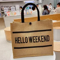 Spot Large Capacity Linen Women's Bag Fashion Linen Handbag Student Class Simple Shoulder Tote Bag sku image 2
