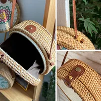 Wholesale Nordic Rattan Crossbody Color Shell Mori Basket Retro Artistic Hand-woven Shoulder Leather Buckle Bag main image 3