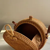Rattan Bag Ins Crossbody Basket Retro Artistic Travel Hand-woven Shoulder Color Round Leather Buckle Bag main image 3