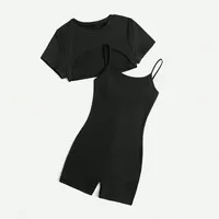 Europe And The United States  Hot Girls Suspenders Jumpsuit Fashion Suit Short Top Black Hip Pants Two-piece Set main image 2