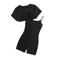 Europe And The United States  Hot Girls Suspenders Jumpsuit Fashion Suit Short Top Black Hip Pants Two-piece Set main image 5