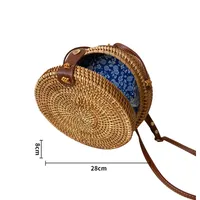 Rattan Bag Ins Crossbody Basket Retro Artistic Travel Hand-woven Shoulder Color Round Leather Buckle Bag sku image 7