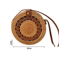 Rattan Bag Ins Crossbody Basket Retro Artistic Travel Hand-woven Shoulder Color Round Leather Buckle Bag sku image 8