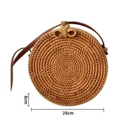 Rattan Bag Ins Crossbody Basket Retro Artistic Travel Hand-woven Shoulder Color Round Leather Buckle Bag sku image 9