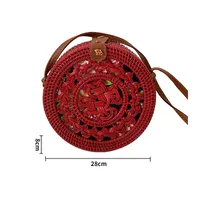 Rattan Bag Ins Crossbody Basket Retro Artistic Travel Hand-woven Shoulder Color Round Leather Buckle Bag sku image 6