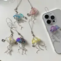 Original Dream Jellyfish Mobile Phone Chain Crystal Clear Marine Life Keychain Curve Metal Pendant Ins main image 1