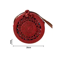 Rattan Bag Ins Crossbody Basket Retro Artistic Travel Hand-woven Shoulder Color Round Leather Buckle Bag sku image 5