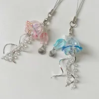 Original Dream Jellyfish Mobile Phone Chain Crystal Clear Marine Life Keychain Curve Metal Pendant Ins main image 2