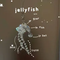 Original Dream Jellyfish Mobile Phone Chain Crystal Clear Marine Life Keychain Curve Metal Pendant Ins main image 3