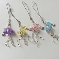 Original Dream Jellyfish Mobile Phone Chain Crystal Clear Marine Life Keychain Curve Metal Pendant Ins main image 5