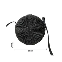 Rattan Bag Ins Crossbody Basket Retro Artistic Travel Hand-woven Shoulder Color Round Leather Buckle Bag sku image 2
