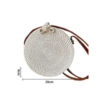 Rattan Bag Ins Crossbody Basket Retro Artistic Travel Hand-woven Shoulder Color Round Leather Buckle Bag sku image 1