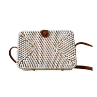 Rattan Bag Ins Crossbody Basket Retro Artistic Travel Hand-woven Shoulder Color Round Leather Buckle Bag sku image 3